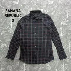 【BANANA REPUBLIC】 長袖シャツS ネイビー チェック柄