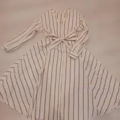 ドロシーズ　ストライプ 長袖 シャツワンピース ウエストリボン付き