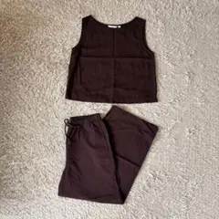 ユニクロ リネンブレンド ブラウス ノースリーブ イージーパンツ ダークブラウン