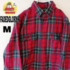 USA古着 FADEDGLORY ネルシャツ　M レッド　グレー　チェックのサムネイル