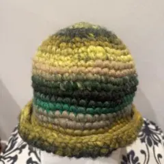 ハンドメイド 手編み クロシェ バケハ ブルー 青 ミックス ニット 帽子