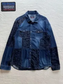 ニコル　NICOLE CLUB 迷彩　異素材パッチワークデニムシャツ