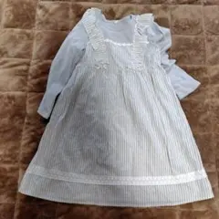 ストライプワンピース（長袖・フリル付き）