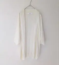 シネマクラブ カーディガン レース 編み ニット 七分袖 L 羽織 シアー