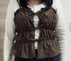 ベロア ビスチェ キャミ ハンドメイド リボン デザイン トップス