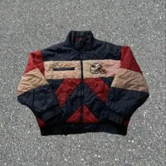 古着 ヴィンテージ 中綿ナイロンジャケット 刺繍 オーバートリコカラー白赤紺XL