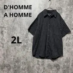 a3929【D'HOMME A HOMME】半袖ストライプシャツ 2L