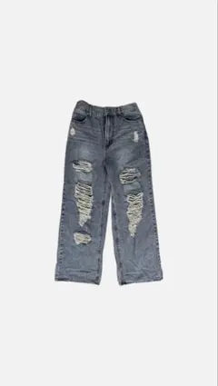 INGNI ダメージジーンズ　ワイドレッグデニムパンツ ライトブルー
