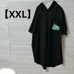 美品✨ビッグシルエット フード付きTシャツ チュニック【XXL】黒 ストリート系