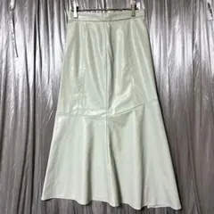 フェイクレザー フレア ロングスカート Lサイズ ViS ライトグリーン