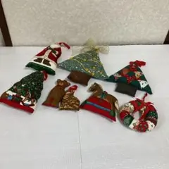 TS19 クリスマスオーナメント 布製 8点 サンタ ツリー リース 馬 猫 熊のサムネイル