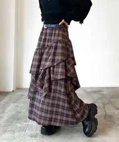 PAGEBOY チェック柄フリルロングスカート