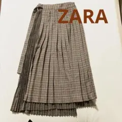ZARA チェック柄 プリーツ巻きスカート Sサイズ