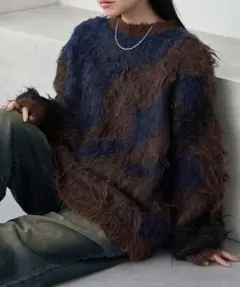 MONO-MART ボリュームシャギーミックスジャガードクルーニット