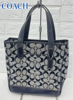 COACHコーチ　ジャガード　シグネチャー　トートバック　ネイビー　ハンドバック