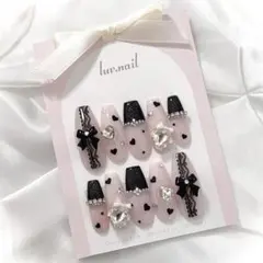 ワンホンネイル 量産 オタク ピンク レース ブラック ハート