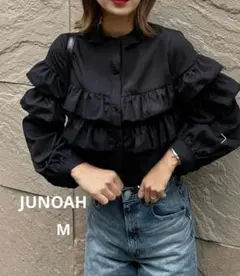 JUNOAH ジュノア フリルブラウス シャツ M ブラックのサムネイル