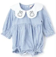 ミッフィー 青白ストライプロンパース　プティマイン　80