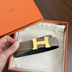 ☆美品【HERMES】モールH レザーベルト エトゥープ／ローズサクラ