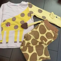 CHEEK ROOM キリン柄 なりきり長袖Tシャツ＆パンツセット　90
