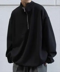 コンファーム裾ひもドロストオーバーサイズダンボールニットハーフジップPO黒M