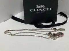 美品コーチCOACH ネックレス ピンクストーン 3連リング本物シルバーのサムネイル