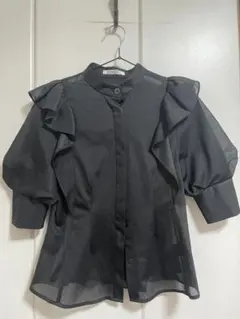 snidel フリル付き ブラックブラウス