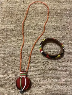 【エスニック】アフリカンビーズネックレス&ブレスレットセット