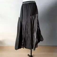 慈雨　ジウ　センソユニコ 変形ロングスカート　コットンリネン　ブラック　大きめ 慈雨 ジウ センソユニコ 変形ロングスカート コットンリネン ブラック