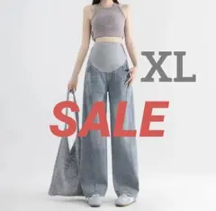 マタニティデニム XL ワイドパンツ 妊婦 ジーンズ ゆったり 体型カバー 美脚