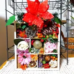クリスマスのウェルカムボード　ポインセチアのミニチュアハウス　ハンドメイド作品
