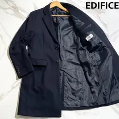 美品 エディフィス カシミヤ混 チェスターコート ネイビー ロング 【132】