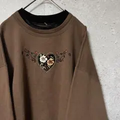90's ビンテージ スウェット トレーナー 花柄 刺繍 オシャレ 可愛い L