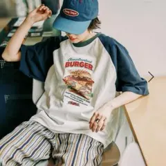 【未使用】ニコアンド　ハイカロリー　ラグランTシャツ　半袖　ネイビー　L