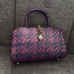 スネーク シーパイソン ヘビ革 レザー編み込み ハンドバッグ パープル 