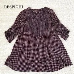 レスピーギ フレアシャツチュニック 7分袖 ストレッチ ドット柄 ゆったり 上品