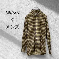 【美品】UNIQLO S メンズ チェック柄シャツ　黄色長袖　羽織り