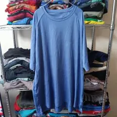 90sヴィンテージ3Lメンズ古着ブルー青tシャツ海外直輸入　通気性　ポリエステル