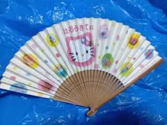 ハローキティ キティちゃん 扇子 水色 花火 2003年製 平成レトロ