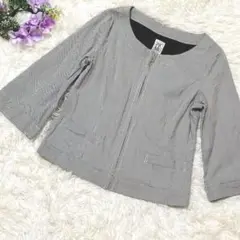 美品✨MICHEL KLEIN ノーカラージャケット ストライプ　38 丈短め