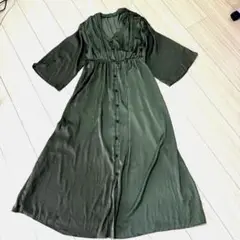 オリーブグリーン シャツワンピース 長袖フリーサイズ525番