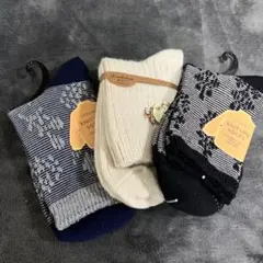 ストライプ花柄ソックス 1F116031-BK フリーサイズ