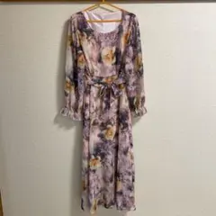 フラワープリント ロングドレス XL
