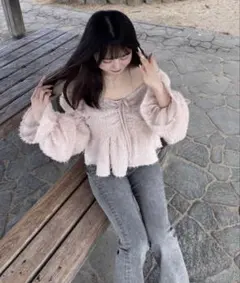 【ヘザー】2WAYジャガードブラウス　ピンク