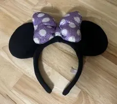 ディズニー　カチューシャ　ミニー　紫　スパンコール　ドット