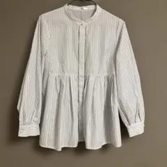 (値下げ)index 白と青のストライプ ラメ長袖シャツ