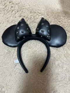 スタッズ付き黒ミッキー耳カチューシャ