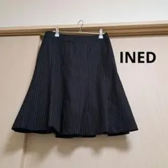 INED　ブラック ストライプ フレアスカート　11号