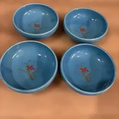 青色花柄ボウル12センチ4個セット