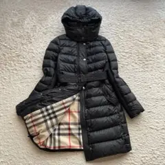 バーバリーロンドン ダウンロングコート ベルト ノバチェック ブラック 40
